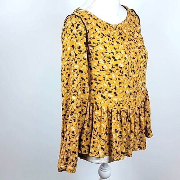 Anthropologie Maeve Cheyenne Mustard Yellow Peplum Top Blouse - size xs - Picture 5 of 11